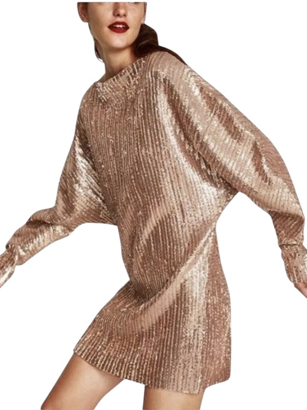 Rose Gold Sequin Batwing Mini Dress